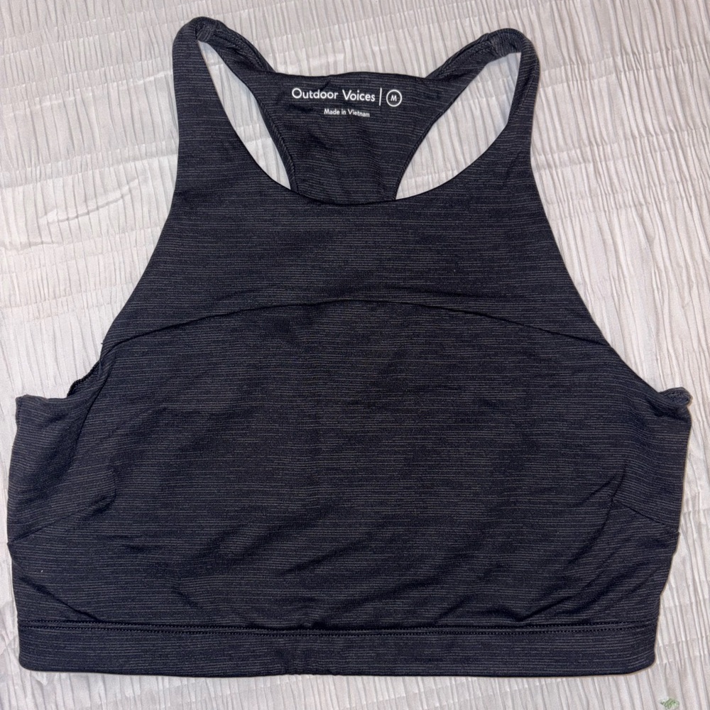 Outdoor Voices Charcoal/Black High Neck Racerback Sports Bra